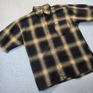 Caltop Mens Brown Tan Shadow Plaid Short Sleeve Button Down Shirt A6093 Large